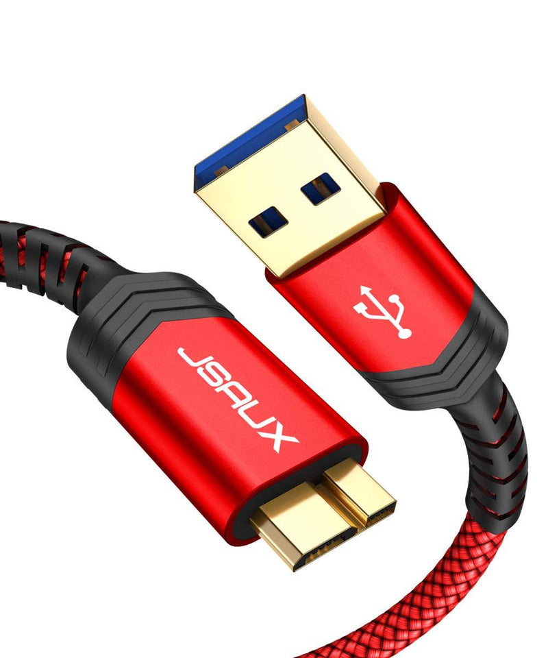 JSAUX USB 3.0 Micro Cable, 2 Pack (1ft+3.3ft) External Hard Drive Cable USB A Male to Micro B Charger Cord Compatible with Toshiba, WD, Seagate Hard Drive, Samsung Galaxy S5, Note 3, Note Pro 12.2 ect red