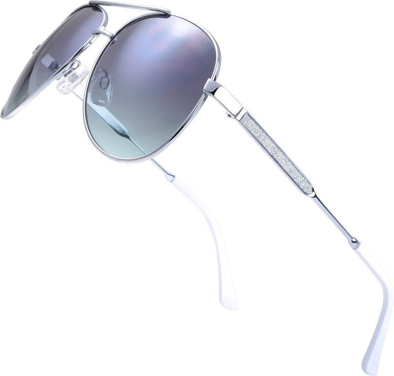 Classic Crystal Elegant Women Beauty Design Sunglasses Gift Box L165-silver Grey / Green