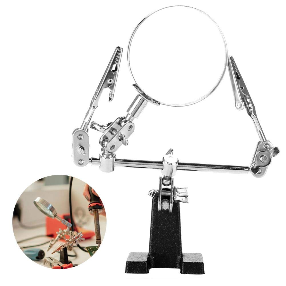 Salmue 3rd hand Helping Hand Magnifier Station - 5X Magnifying Glass Stand with two Alligator Clips, Adjustable and Rotatable - for Jewelry, Assembly, Repair, Modeling, Hobbies and Crafts