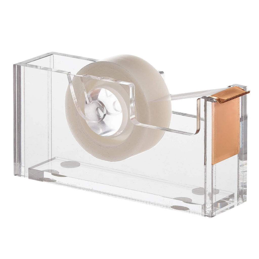 Desktop Clear Acrylic & Gold Tape Dispenser 1" Core - Classy, Elegant and Modern Design Desk Accessory for Your Home or Work Office. by Mega Stationes