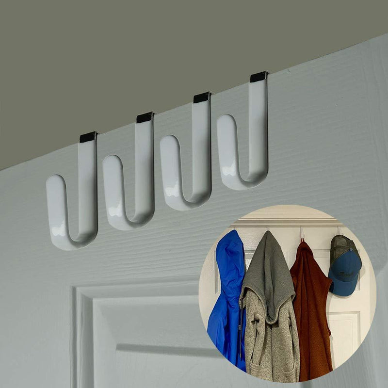 Evelots Over The Door Metal Hooks-Plastic Coated-Steel-Towel-Handbag-Coat-Set/4 Set of 4