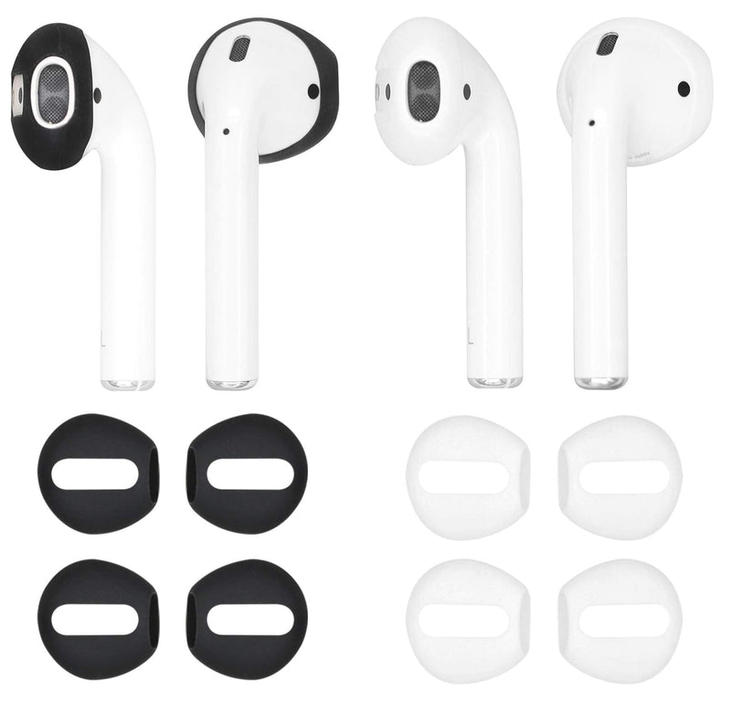 IiEXCEL (Fit in Case) 4 Pairs Replacement Super Thin Slim Silicone Earbuds Ear Tips and Covers Skin Accessories for Apple AirPods or EarPods Headphones (Fit in Charging Case) (Black White) black & white