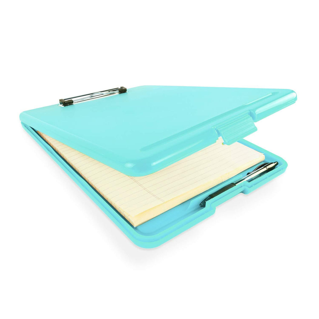 Slim Plastic Nursing RN Style Coaches Clipboard with Open Foldable Storage, Classroom Teacher College Size (9.5" x 13.5") (Turquoise) Turquoise