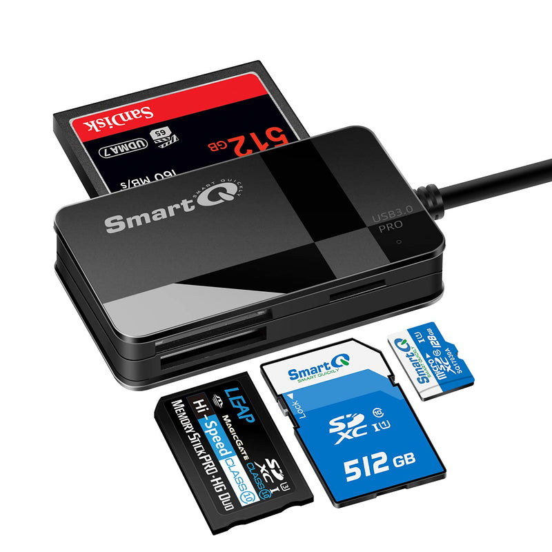 SmartQ C368 Pro USB 3.0 Multi-Card Reader, Plug N Play, Apple and Windows Compatible, Powered by USB, Supports CF/SD/SDHC/SCXC/MMC/MMC Micro/RS MMC/Mini SD/Micro SD/MS Duo/MS Pro/MS Pro Pro Duo USB A