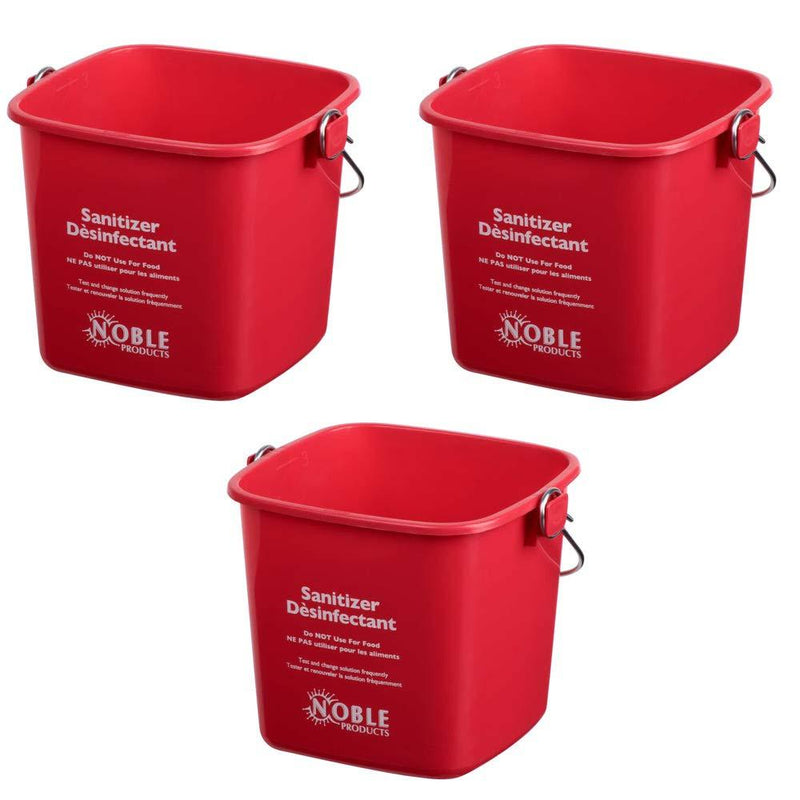 Small Red Sanitizing Bucket - 3 Quart Cleaning Pail - Set of 3 Square Containers 3 Pack
