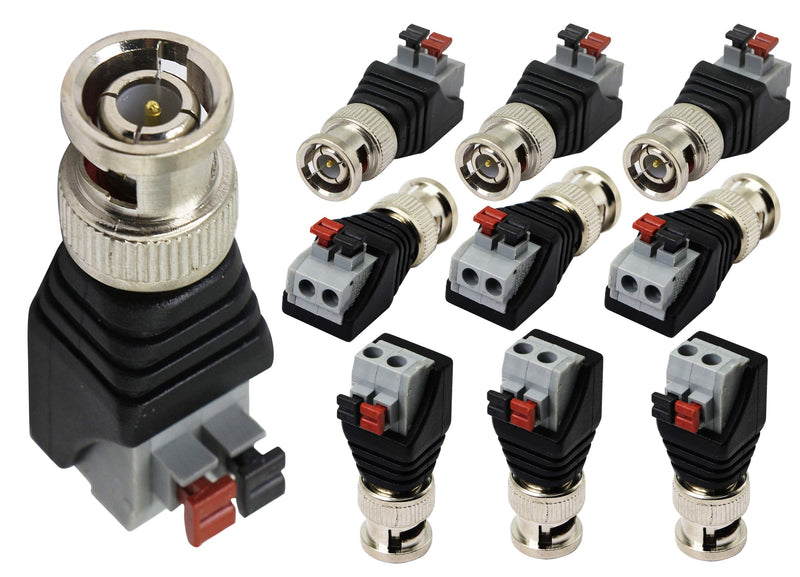 zdyCGTime BNC Video Baluns Adapter BNC Male Plug to 2 Pin/Way Screw Terminal Video Audio Spring Press Type Balun with Solderless Screw Terminal for Coax Cat5 to BNC CCTV Security Surveillance(10-pack)