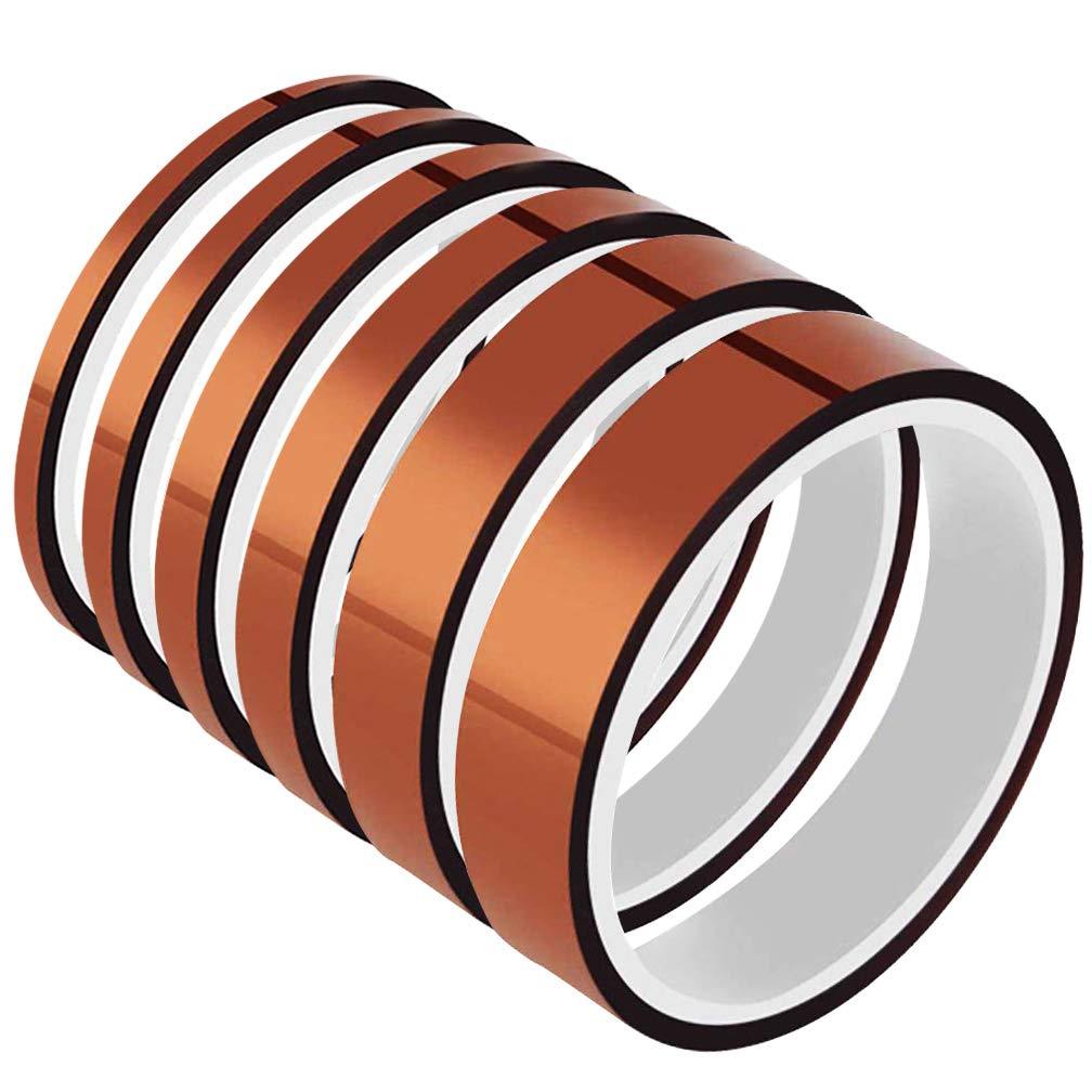 6 Pack High Temp Tapes - Viaky Polyimide Film Adhesive Tape Multi-Sized 0.16''/0.24''/0.32''/0.39''/0.47''/0.79'', Work for Masking, Soldering, Powder Coating, Printing PCB Board and Packing Fixing