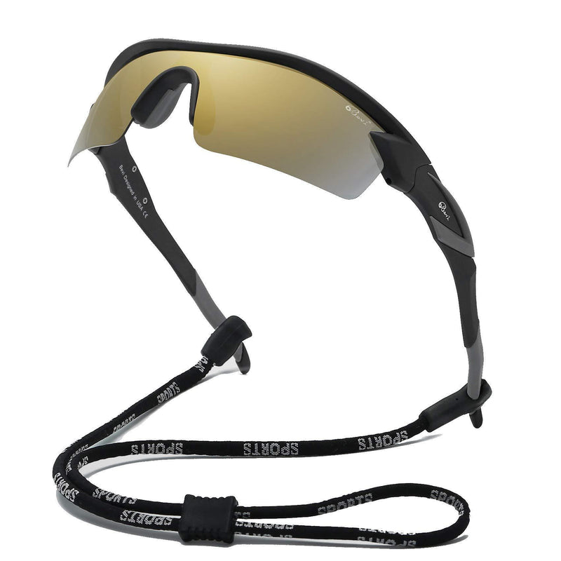 Bevi Polarized Sports Sunglasses TR90 Unbreakable Frame for Men Women Running Cycling Golf Baseball Gold/Black