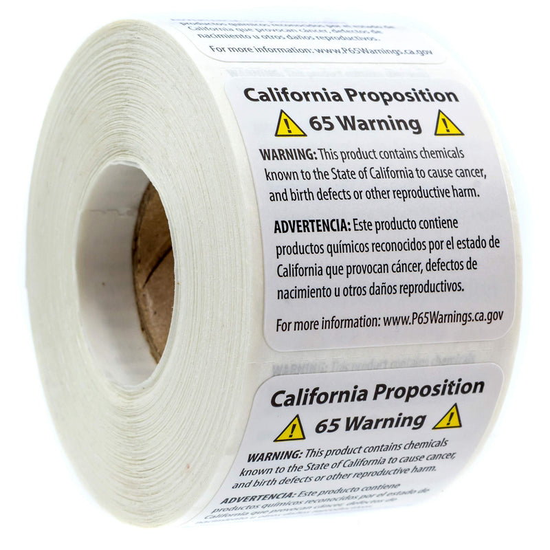 Prop 65 California Warning Labels / 500 Short Form Warning Labels / 1.5" x 1.5" Square Adhesive Stickers