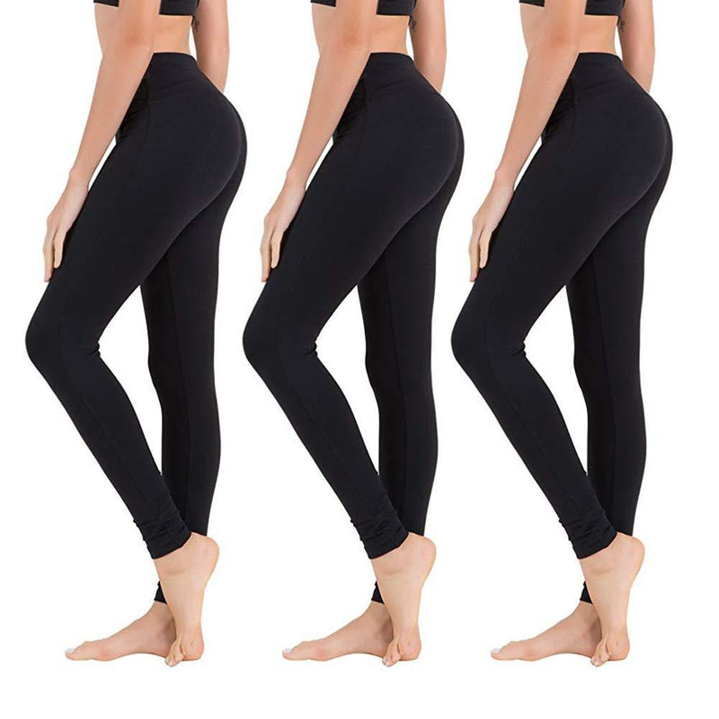High Waisted Leggings for Women - Soft Athletic Tummy Control Pants for Running Cycling Yoga Workout - Reg & Plus Size 3 Pack Black, Black, Black Small-Medium