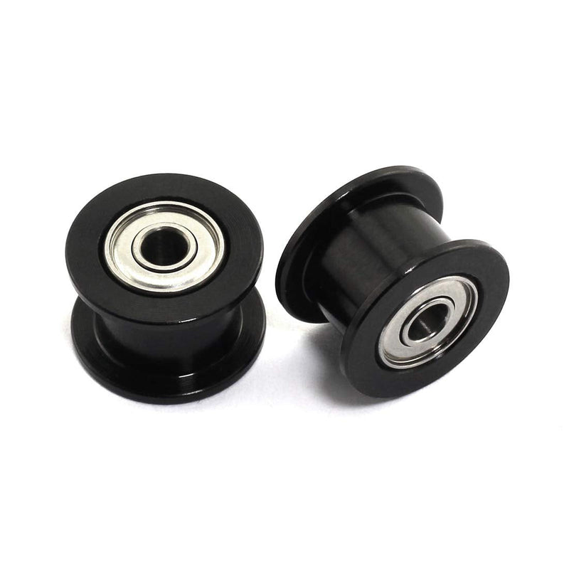 HJ Garden 2pcs 16 Teeth 3mm Bore Idler Timing Pulley with Bearing 2GT Aluminium Alloy H Type GT2 Synchronous Wheel Without Teeth for 6mm Width Belt 3D Printer CNC Mechanical Drive Black
