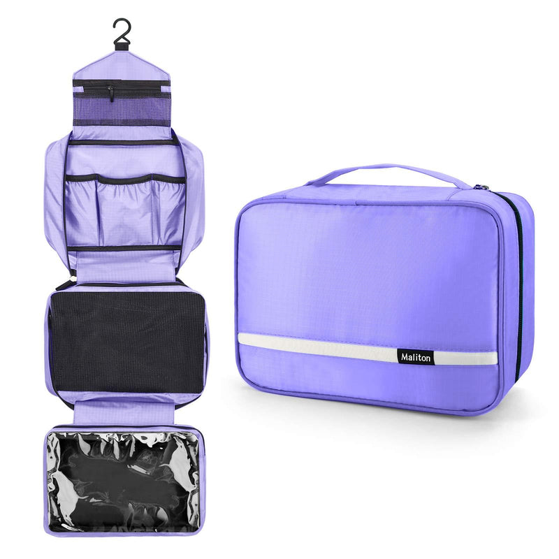 Travel Toiletry Bag for Women, Maliton Hanging Toiletry Bag with 4 Compartments, Portable and Waterproof Compact travel Bathroom Organizer,Ideal for Travel or Daily Life(Purple) Purple