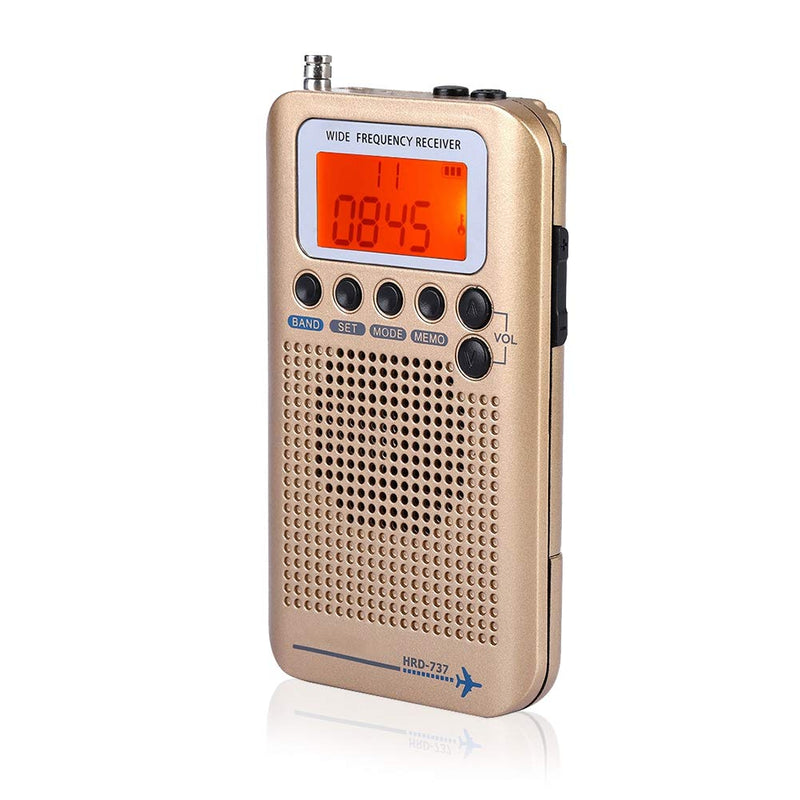 fosa Multi Band Radio Receiver Scanners/Hand-held/Frequency Bands: AIR FM AM CB SW VHF Build in Rechargeable Battery Portable Travel Radio(Gold)