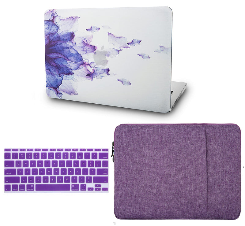 KECC Compatible with MacBook Air 13 inch Case (2010-2017 Release) A1369/A1466 Plastic Hard Shell + Keyboard Cover + Sleeve (Purple Flower) Purple Flower