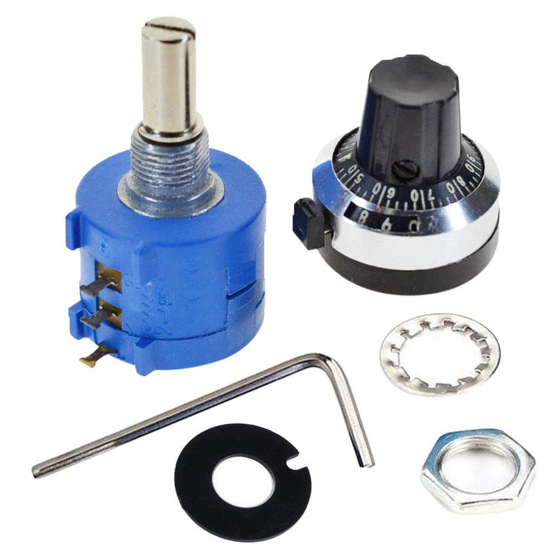 Onwon 5K Ohm Resistor 10 Turn Potentiometer 2W Wirewound Multi-Turn Adjustable Precision Potentiometer with 10 Turn Counting Dial Rotary Knob 6mm Shaft (5K Ohm)