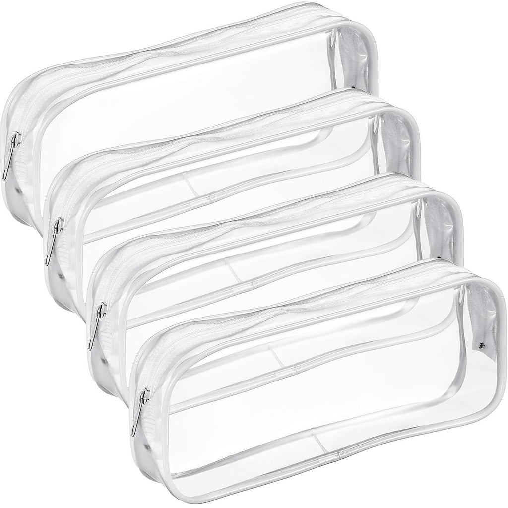 Tatuo 4 Pieces Clear PVC Zipper Pen Pencil Case, Big Capacity Pencil Bag Makeup Pouch (White) White