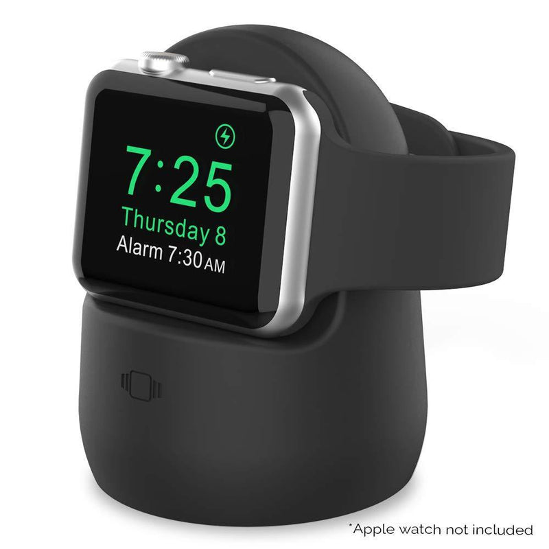 AhaStyle iWatch Stand Silicone Charging Dock Holder Accessories for Apple Watch Series SE/6/5/4/3/2/1(44/42/40/38mm), Supports Nightstand Modeã€Adapters NOT Includedã€‘(Black) Black