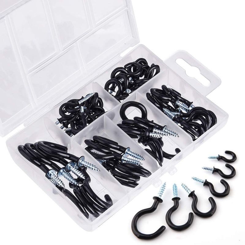 KUUQA Cup Hook Kit Black Vinyl Coated Ceiling Screw Mug Hooks, 70 Pieces, 6 Sizes 70pcs