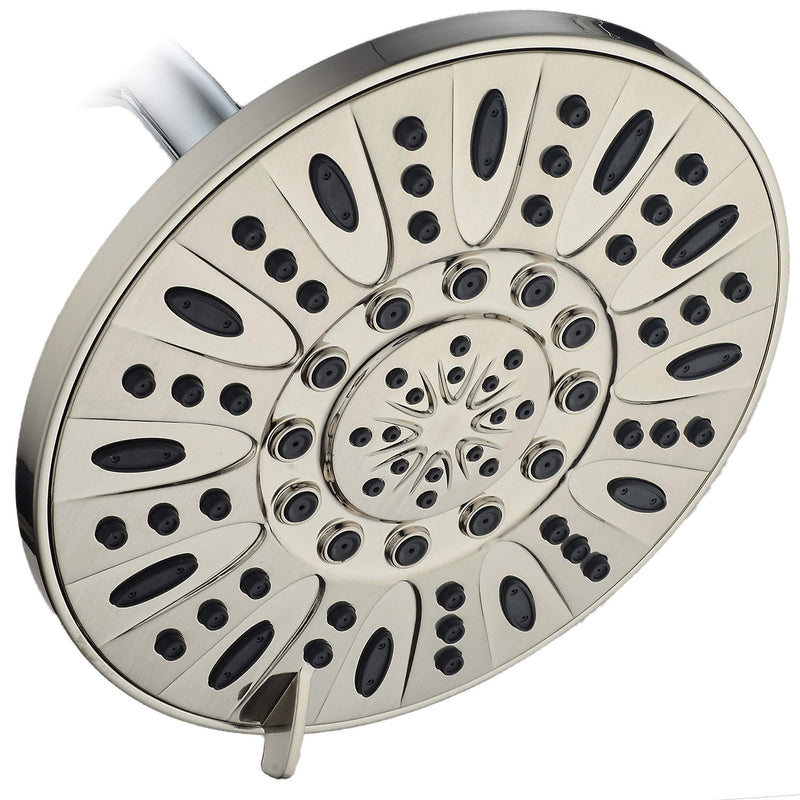AquaDance Brushed Nickel High Pressure 6-Setting 7" Rain Shower Head â€“ Angle Adjustable, Anti-Clog Showerhead Jets, Tool-Free Installation-USA Standard Certified-Top U.S. Brand Deluxe 7" Single