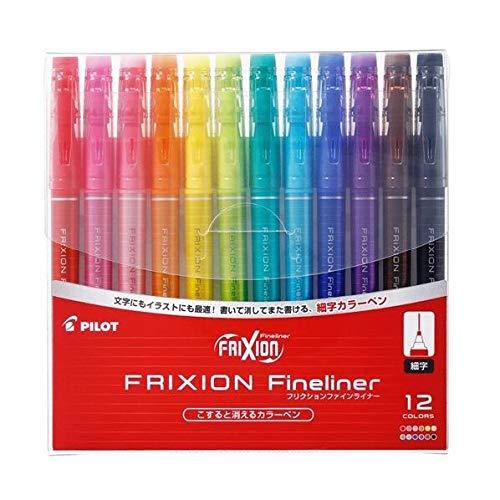 Pilot Frixion Fineliner Erasable Marker Pens, Fine Point, Assorted 12 Colors Set (Sffl-144F-12C)