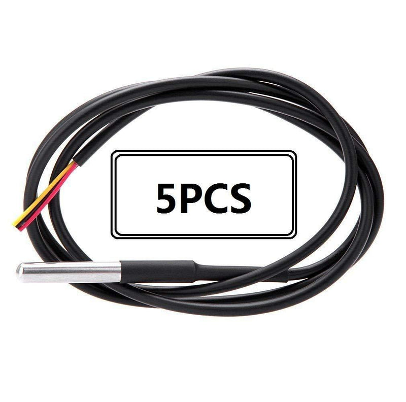 Eiechip 5PCS Waterproof Temperature Probe Thermometer DS18B20 1M with Heat Resistance Thermal Cable
