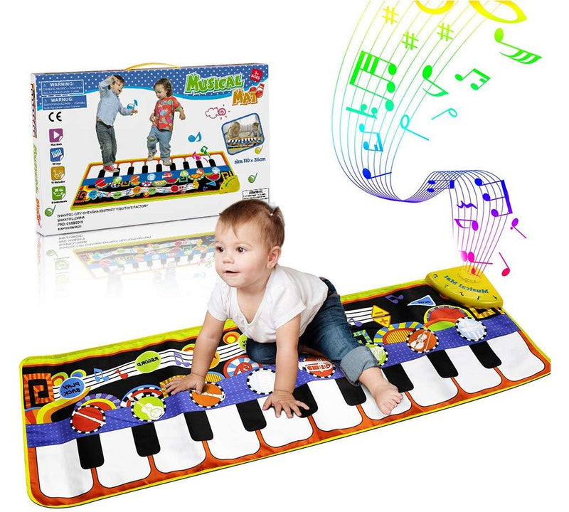 RenFox Kids Musical Mats, Music Piano Keyboard Dance Floor Mat Carpet Animal Blanket Touch Playmat Early Education Toys for Baby Girls Boys(43.3x14.2in)