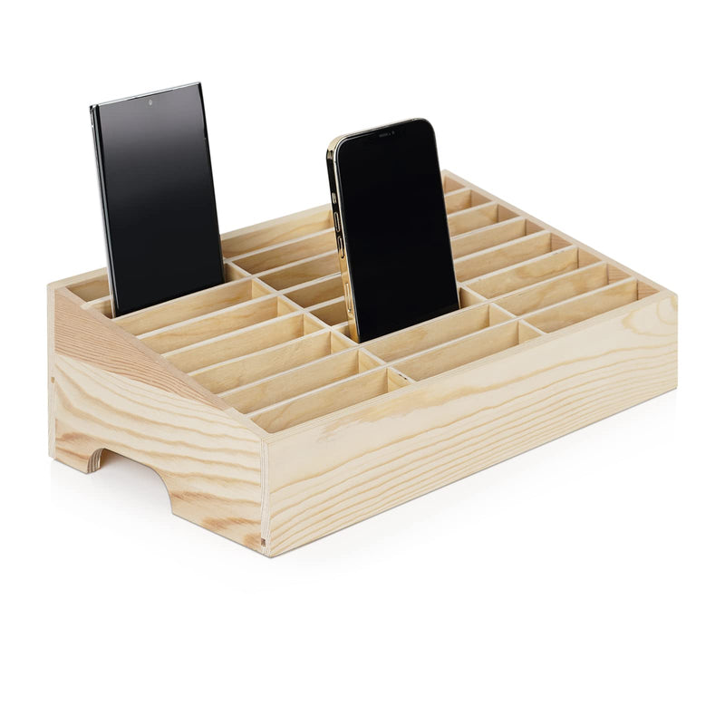 Lzttyee Wooden 24-Grid Cell Phones Storage Box Desktop Mobile Phone Holder Organizer for Office School … (24-Grid)