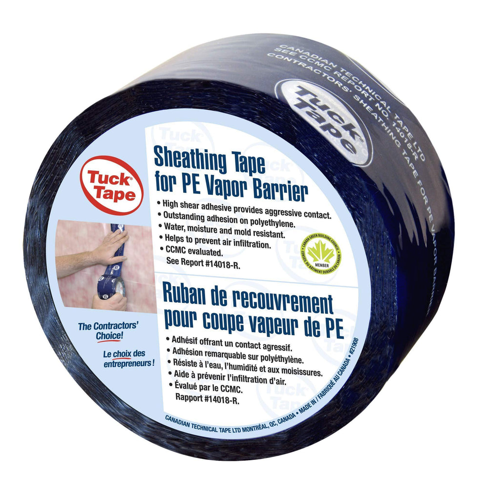 Tuck Tape Construction Sheathing Tape, Vapor Barrier PE Tape, Epoxy Resin Tape, 2.4 in x 180 ft (Blue) Blue