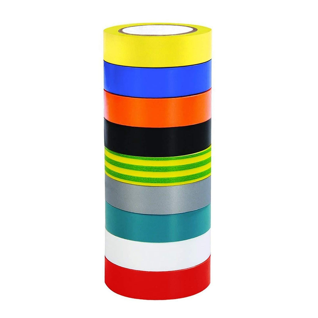 9 Roll Multicolor Electrical Tape, Maveek 0.67 Inch 65.62 Feet Utility PVC Insulation Tape Adhesive Duct Tapes, Work Great for Waterproof, Flame Retardant, Cold Resistance and Non-Conductive(9 Colors)