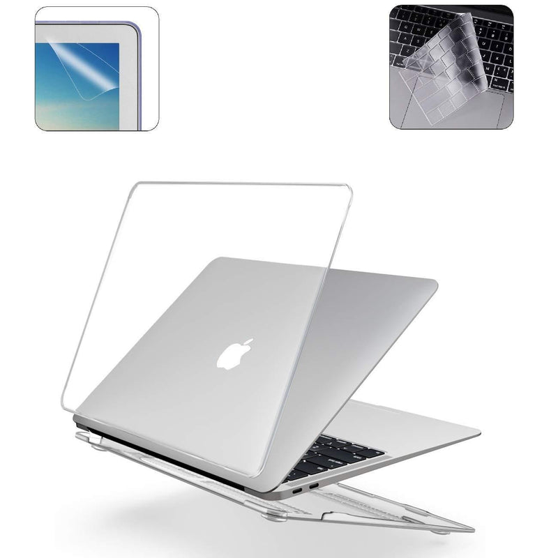 Hard Shell Case Compatible for 2021 2020 2019 2018 MacBook Air 13 inch M1 A2337 A2179 A1932 with Retina Display Touch ID，Case + TPU Keyboard Skin Cover + Screen Protector - Crystal Clear