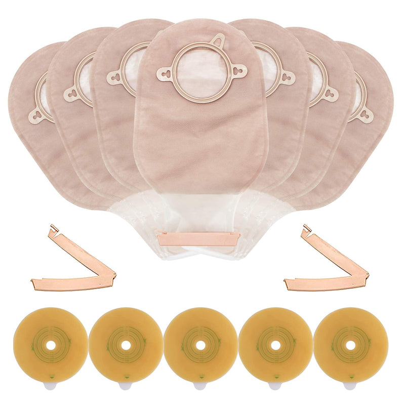 LotFancy Ostomy Supplies, 20PCS Colostomy Bag - 15 PCS Two Piece Drainable Pouches and 5PCS Stoma Skin Barrier Included for Ileostomy Stoma Care, Cut-to-Fit, Pack of 20/Box Clamp Closure