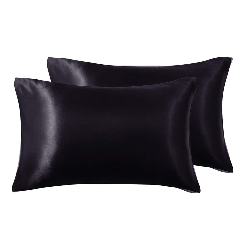 Love's cabin Silk Satin Pillowcase for Hair and Skin (Black, 20x30 inches) Slip Pillow Cases Queen Size Set of 2 - Satin Cooling Pillow Covers with Envelope Closure Black Queen(20"x30")