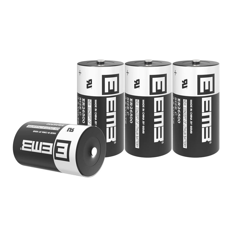 4X EEMB ER26500 Nonrechargeable 3.6V Lithium Battery Li-SOCL₂ C Size 9000mAh High Capacity UL Certified Single-Use 3.6V Lithium Thionyl Chloride Battery DO NOT Charge Battery 4