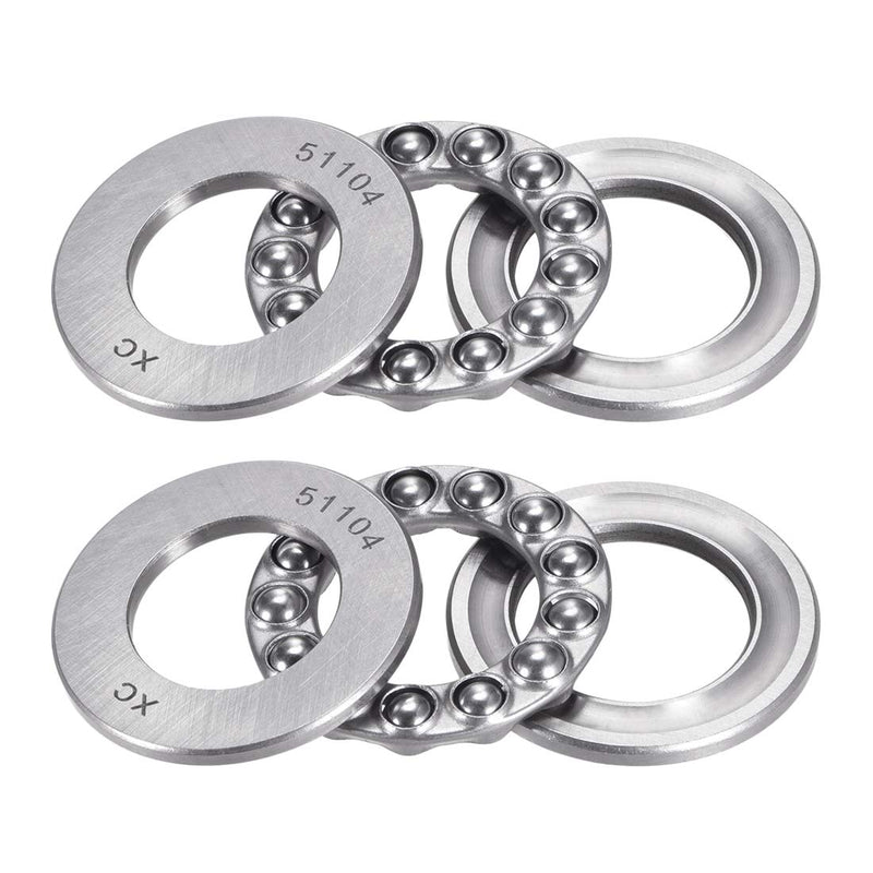 uxcell 51104 Thrust Ball Bearings 20mm x 35mm x 10mm Chrome Steel One-Way Rolling Direction 2pcs 20mmx35mmx10mm