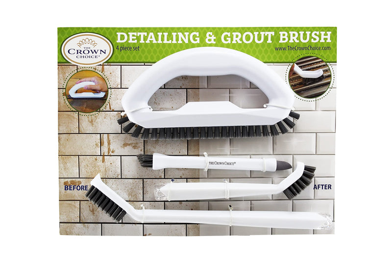 Grout Cleaner Brush with Stiff Angled Bristles and 3-in-1 Grout Cleaning Brush Supplies to Deep Clean Tile Lines, Detail Kitchen, Scrub Bathroom, Shower | 4Pc Home Detail and Grout Cleaner Brushes Set