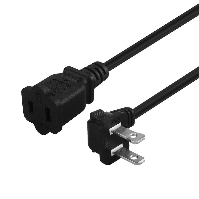 6FT(1.8M) Right Angled Polarized US 2-Prong Male-Female Extension Power Cord Cable, 2 Outlet Extension Cable Cord US AC 2-Prong Male/Female Power cable10A/125V,Nema 1-15P to 1-15R Cable Polarity 6-Feet