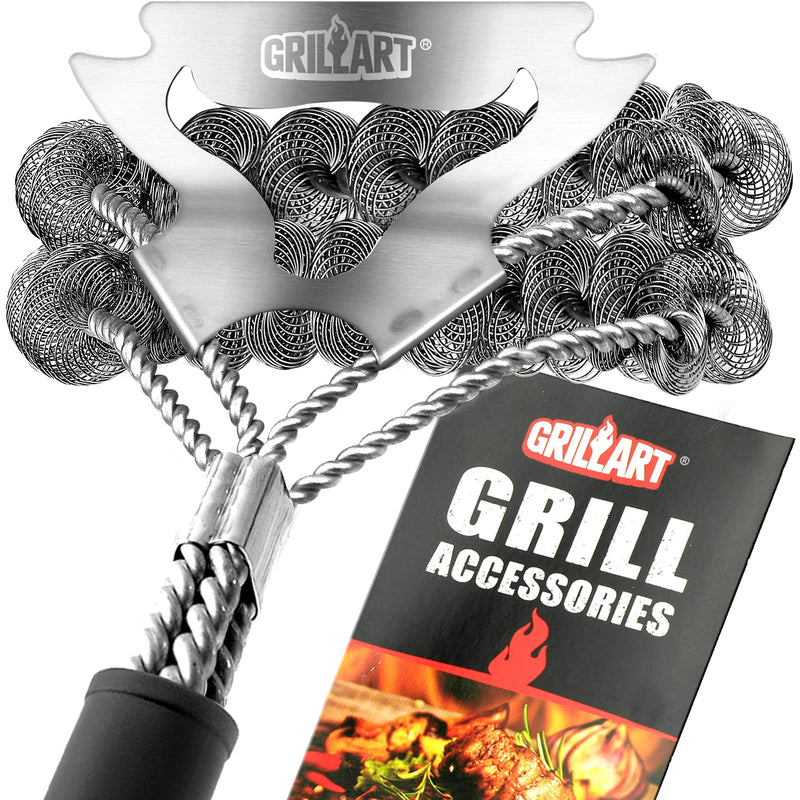 GRILLART Grill Brush Bristle Free & Scraper - Safe BBQ Brush for Grill - Non Wire Stainless Grill Cleaner/Cleaning Brush - Best Rated BBQ Accessories Scrubber - Safe for Porcelain/Gas/Charbroil Grates