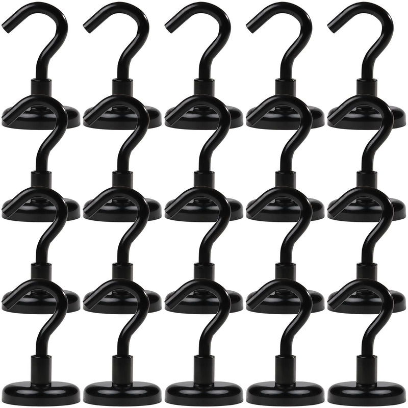 Grtard 20 Pack Magnetic Hooks,22LBS Strong Neodymium Black Magnet Hook Heavy Duty for Home, Kitchen, Workplace, Office and Garage