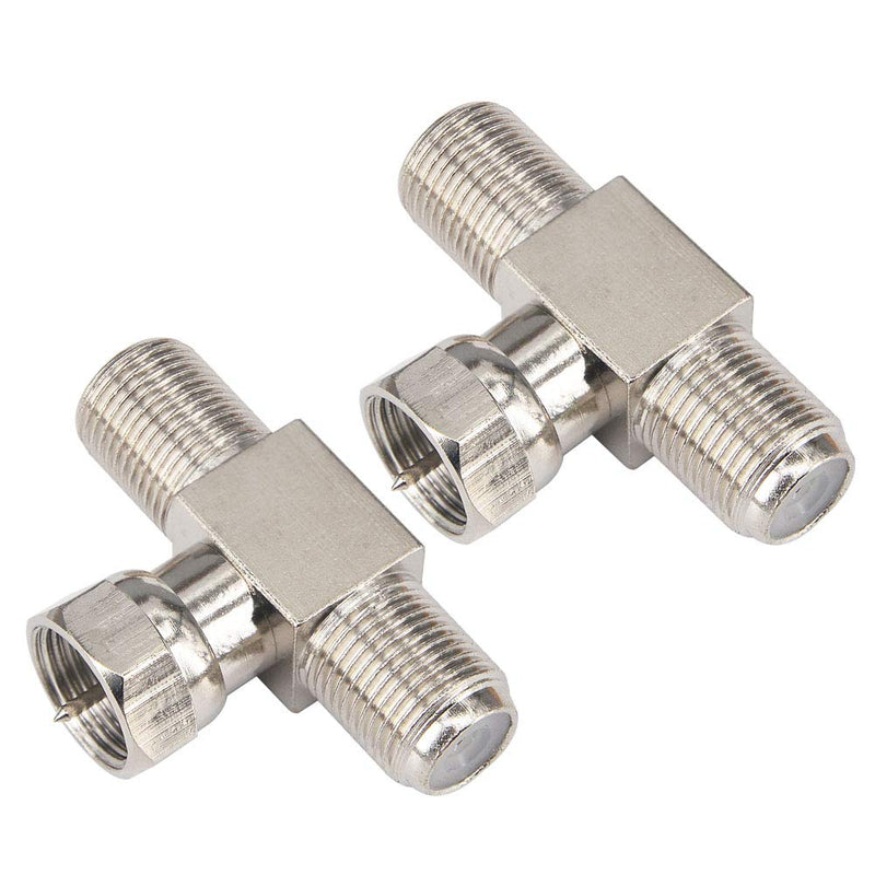 Kaunosta F-Type RG6 Coaxial Cable Connector Splitter Combiner 3 Way T-Shape F Male to Dual Female Coax Adapter for Satellite TV MATV CCTV and Related Consumer Television Products 2pcs