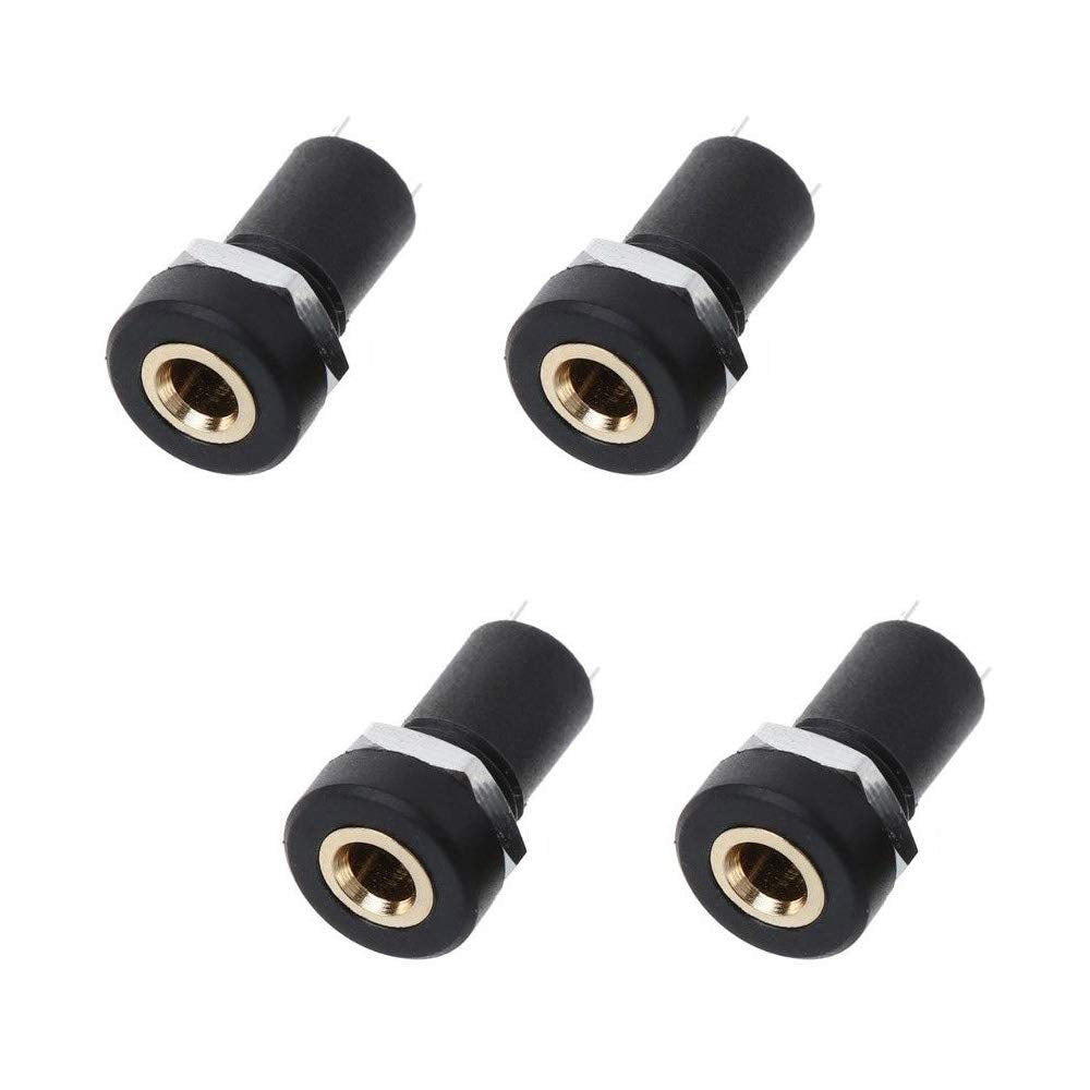 Ximimark 4Pcs 3.5MM Audio Video Jack Socket Stereo Solder Panel Mount Jack Connector Headphone Jack Connector 3 Pole Black with Nut