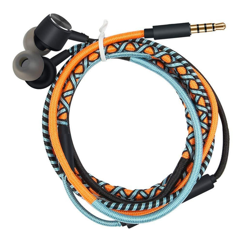 URIZONS Cute Earbuds Girls Headphones with Microphone for iPhone iPad iPod Mac Laptop Tablets Android Smartphones Handmade Fabric Braided Tribe Thread Wrapped Bracelet Style (Orange) Orange