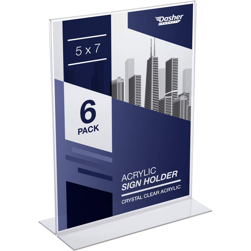 Double Sided Picture Frame 5x7 - Acrylic Clear Picture Frames for Photo Holder, Table Menu Stand, Portrait Style Ad Frames, Bottom Load Acrylic Display, Table Numbers for Wedding, Centerpiece (6 Pack)