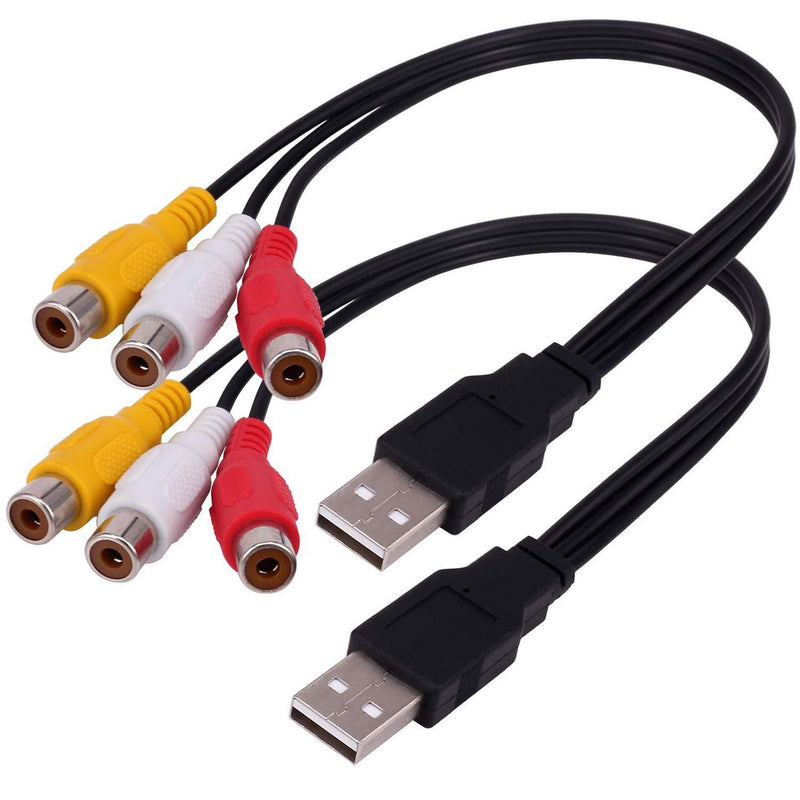 USB to 3RCA Cable, Yeworth [2 Pack] 0.25m USB Male to 3 RCA Female Jack Splitter Audio Video AV Composite Adapter Cable Cord for TV/PC USB Male-RCA Female