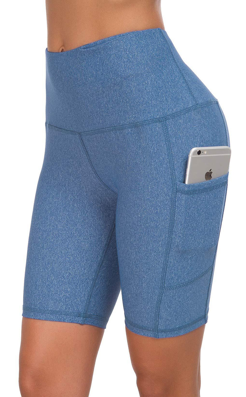 Custer's Night High Waist Out Pocket Yoga Pants Tummy Control Workout Running 4 Way Stretch Yoga Leggings Blue Snow Dot Small