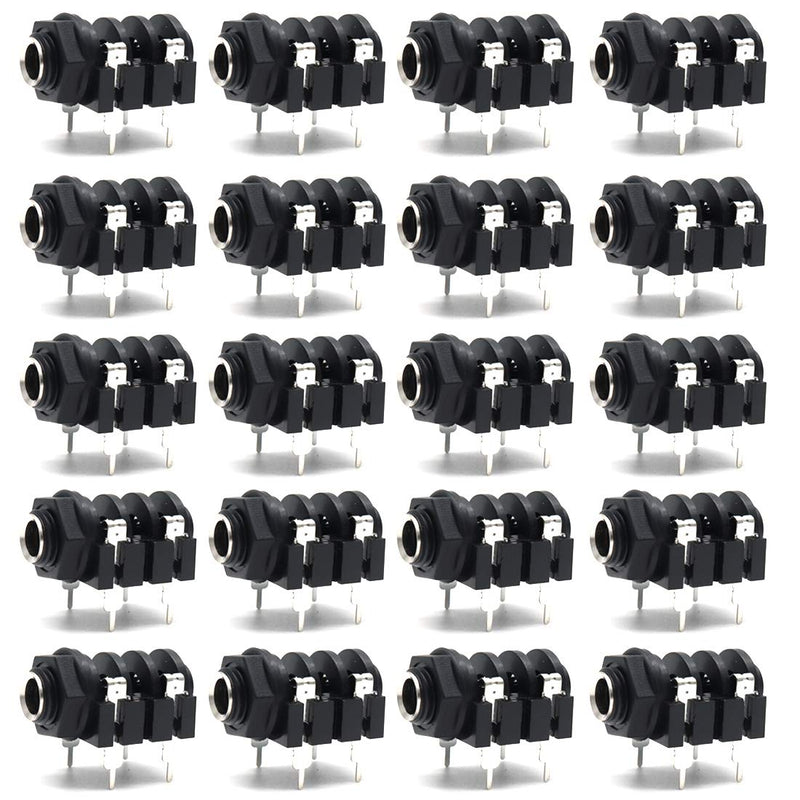 Luomorgo PCB Panel Mount 4 Pin 1/4" 6.35mm Female Socket Mono Headphone Jack Silver Thread 20pcs