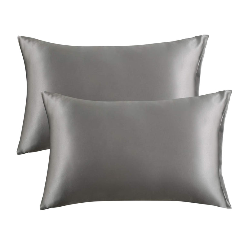 Bedsure Satin Pillowcases Standard Set of 2 - Dark Grey Silk Pillow Cases for Hair and Skin 20x26 inches, Satin Pillow Covers 2 Pack with Envelope Closure