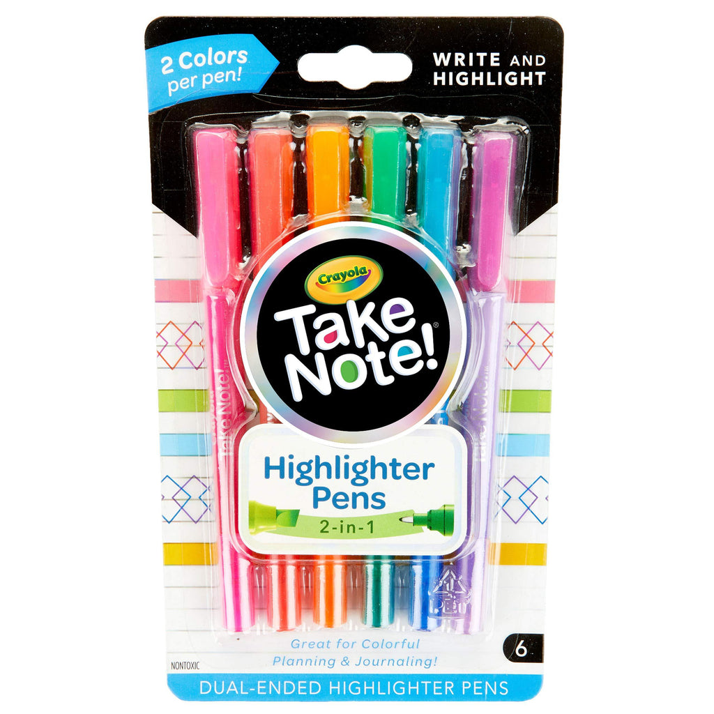 Crayola Take Note Highlighters and Dual Tip Pens, Assorted Colors, School Supplies, At Home Crafts for Kids, 6 Count 6Count Dual Ended