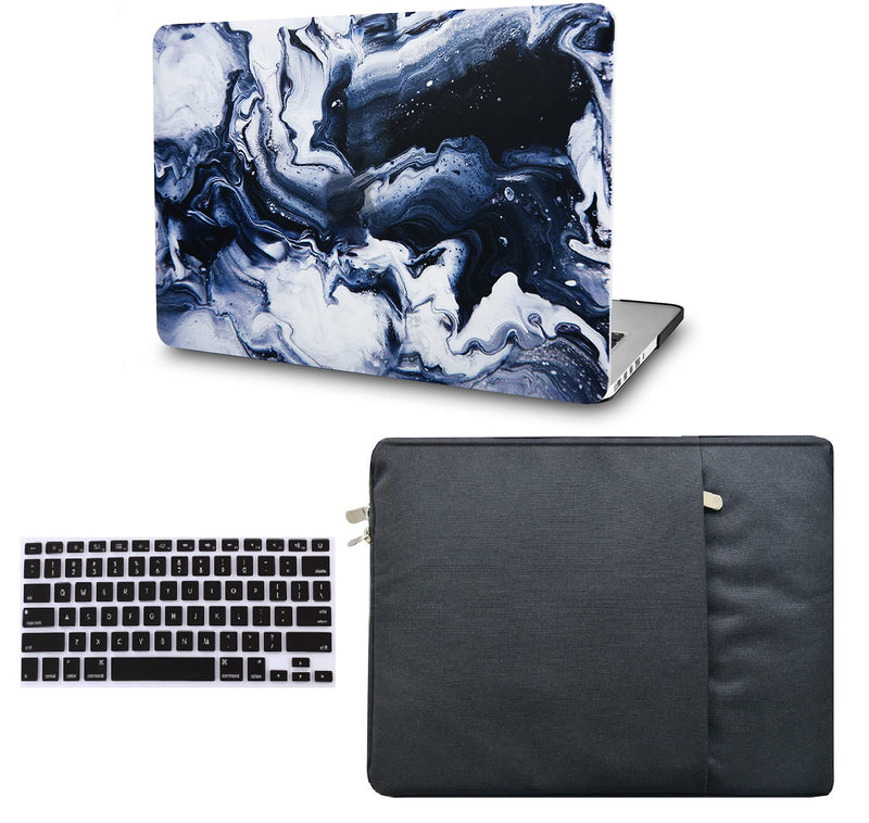 KECC Compatible with MacBook Pro Retina 15 inch Case Cover 2012-2015 Release A1398 Plastic Hard Shell + Keyboard Cover + Sleeve (Black Grey Marble) A1398 Old Mac Pro 15" Retina (-2015) Black Grey Marble