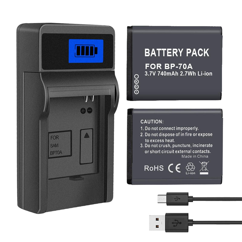 PALO 3 Packs BP 70A Battery with Battery Charger for Samsung DV150F, ES65, ES70, ES80, MV800, PL120, PL170, PL20, PL200, PL80, SL50, SL600, SL605, SL630, ST65, ST66, ST76, ST80, ST90, ST95