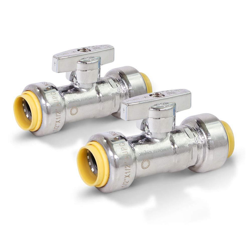 Supply Giant VQTTQ1212-2 1/4 Turn Straight Stop Valve Water Shut Off 1/2 x 1/2 Inch Push Chrome Pack of 2, 1/2 in. Push x 1/2 in. Push
